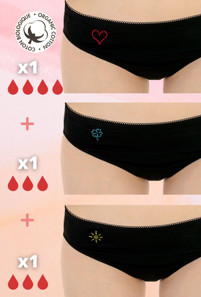 LOT de 3 - Culottes Menstruelles ADO COTON BIO