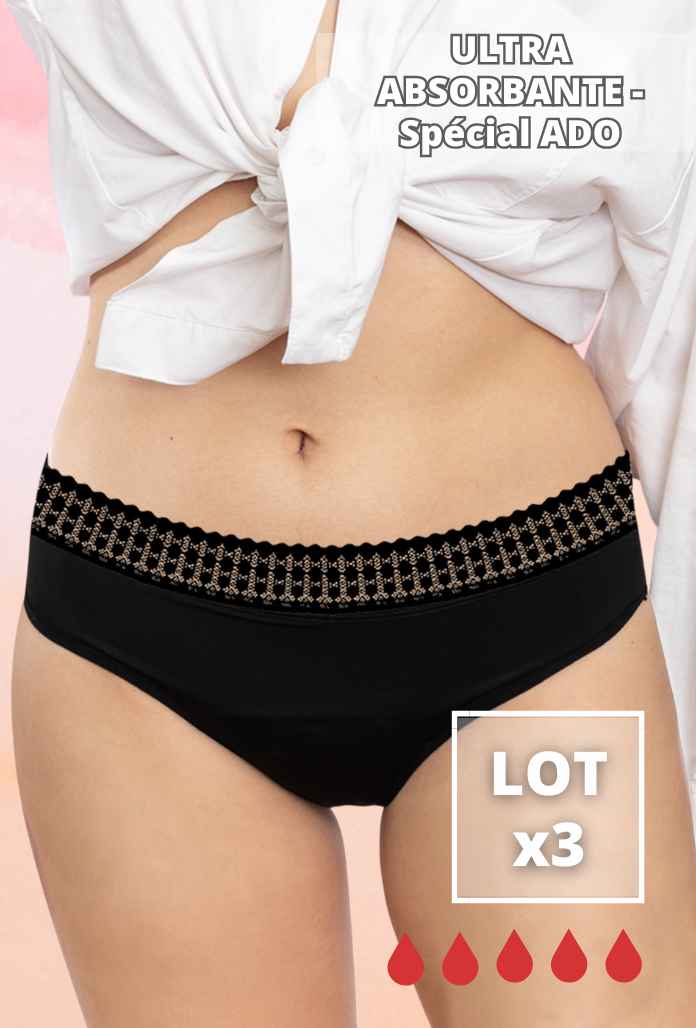 ADO LOT de 3 - Culottes Menstruelles ULTRA ABSORBANTES en POLYAMIDE RECYCLE