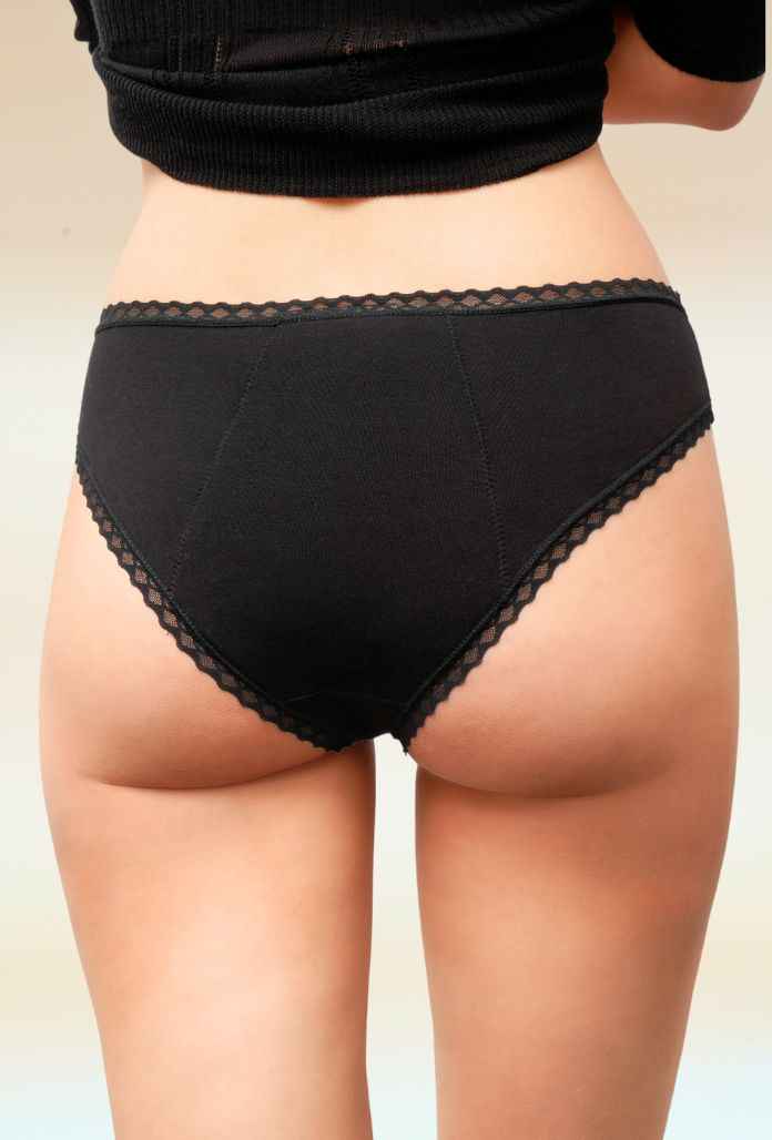 Culotte Menstruelle Taille Basse ESSENTIEL BAMBOU et TULLE - NOIR