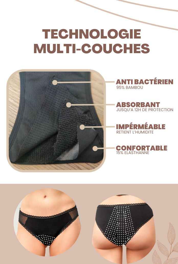 Culotte Menstruelle Taille Basse ESSENTIEL BAMBOU et TULLE - NOIR