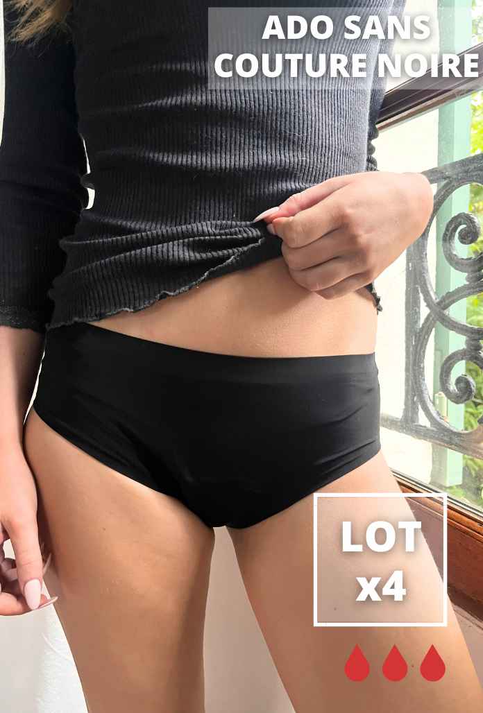ADO LOT de 4 - Culotte Menstruelle INVISIBLE Noire