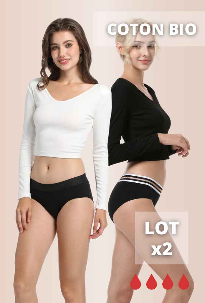 LOT de 2 - Culottes Menstruelles Sport COTON BIO