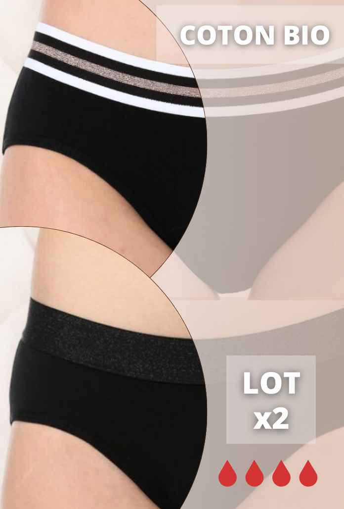 LOT de 2 - Culottes Menstruelles Sport COTON BIO