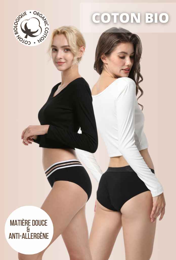 LOT de 2 - Culottes Menstruelles Sport COTON BIO