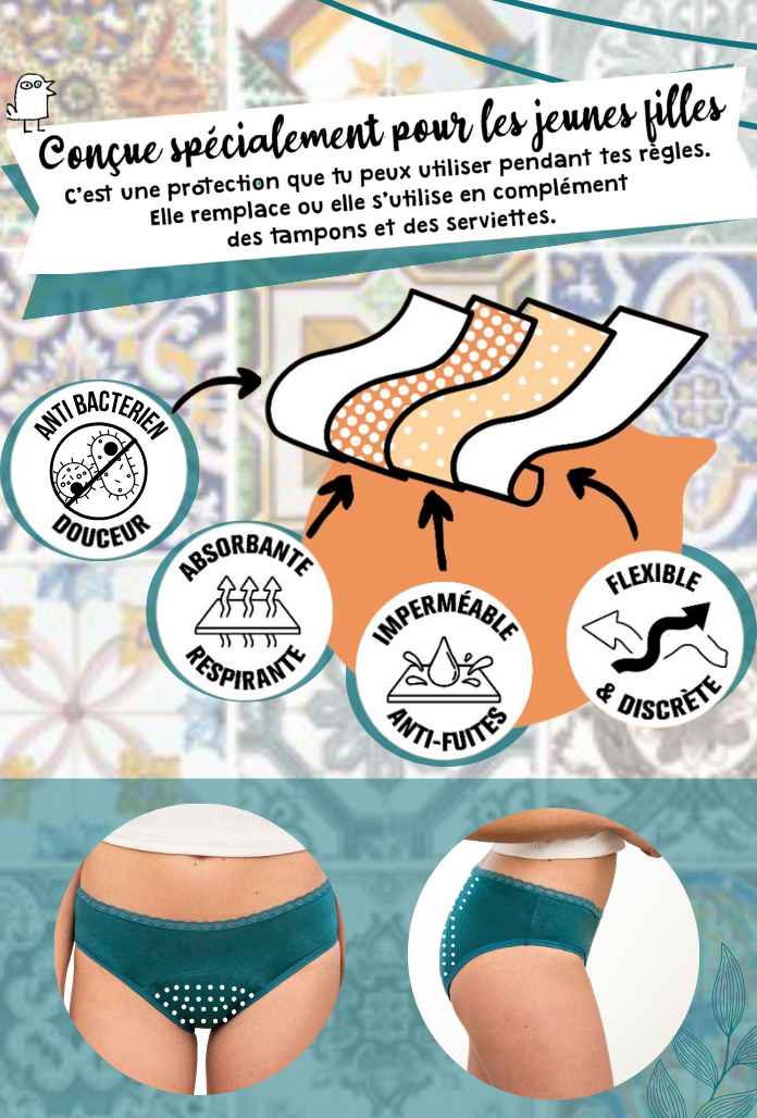 Culotte Menstruelle ADO Taille Basse BAMBOU - Turquoise
