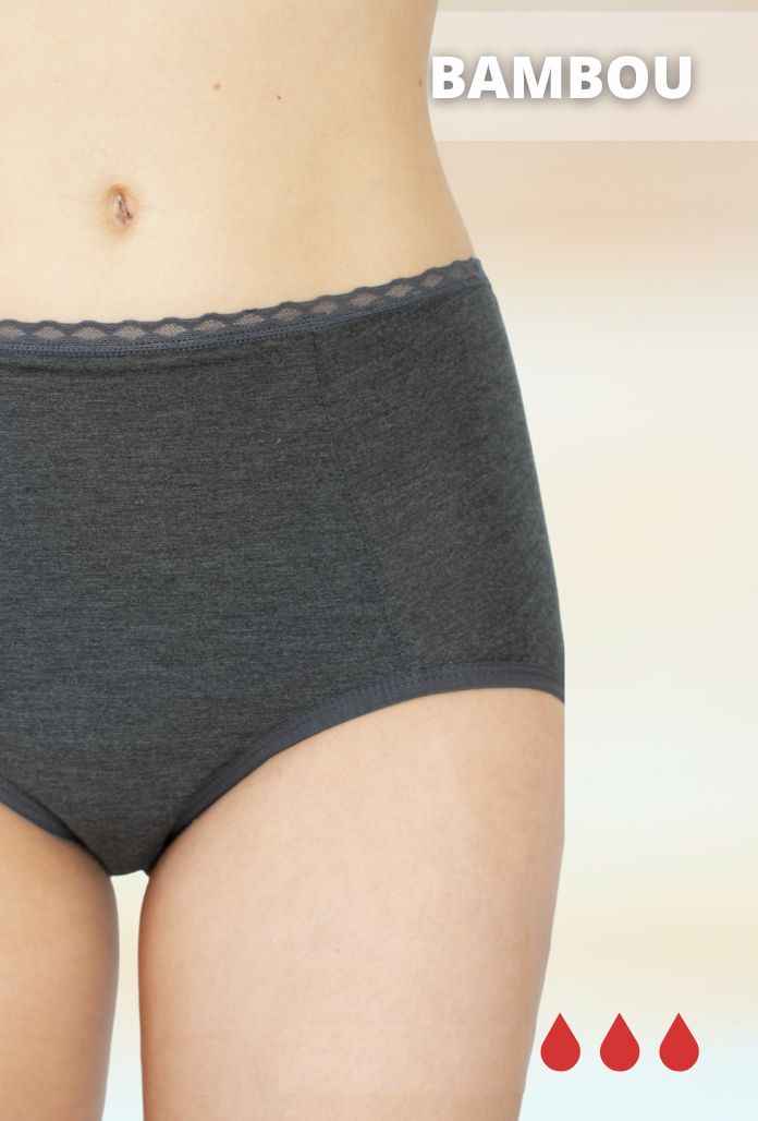 Culotte Menstruelle Haute BAMBOU - Gris chiné