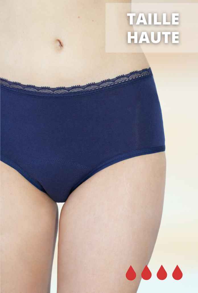 Culotte Menstruelle Haute COTON Marine
