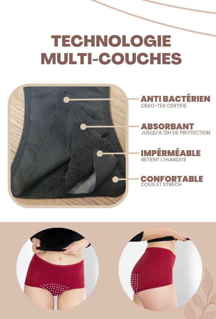 Culotte Menstruelle Haute COTON Marine