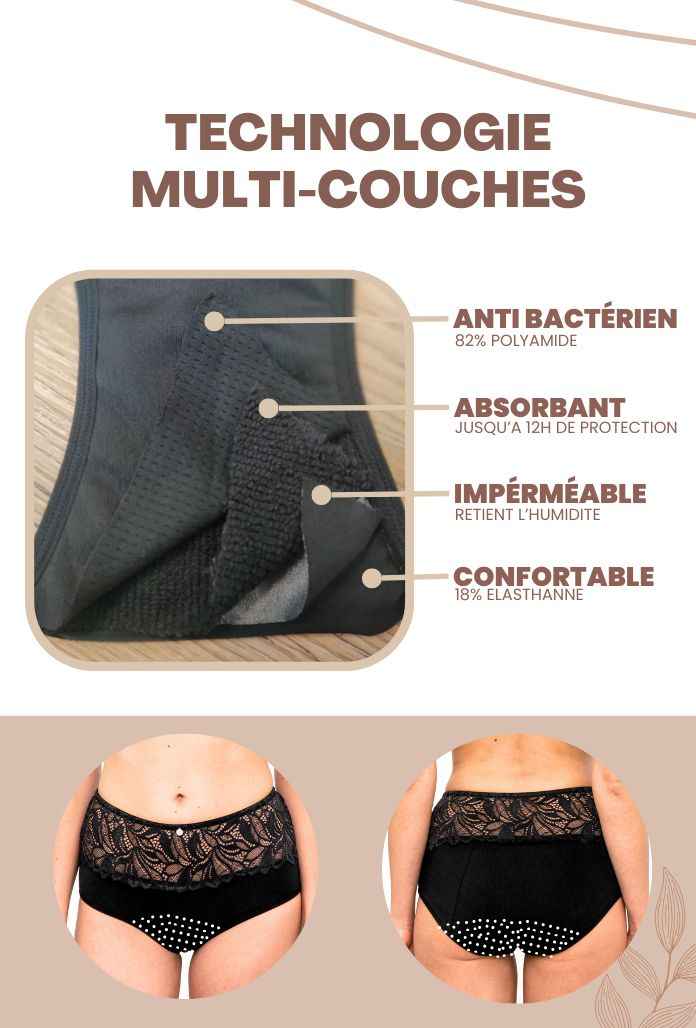 ROXANE - Culotte Menstruelle Dentelle en COTON BIO