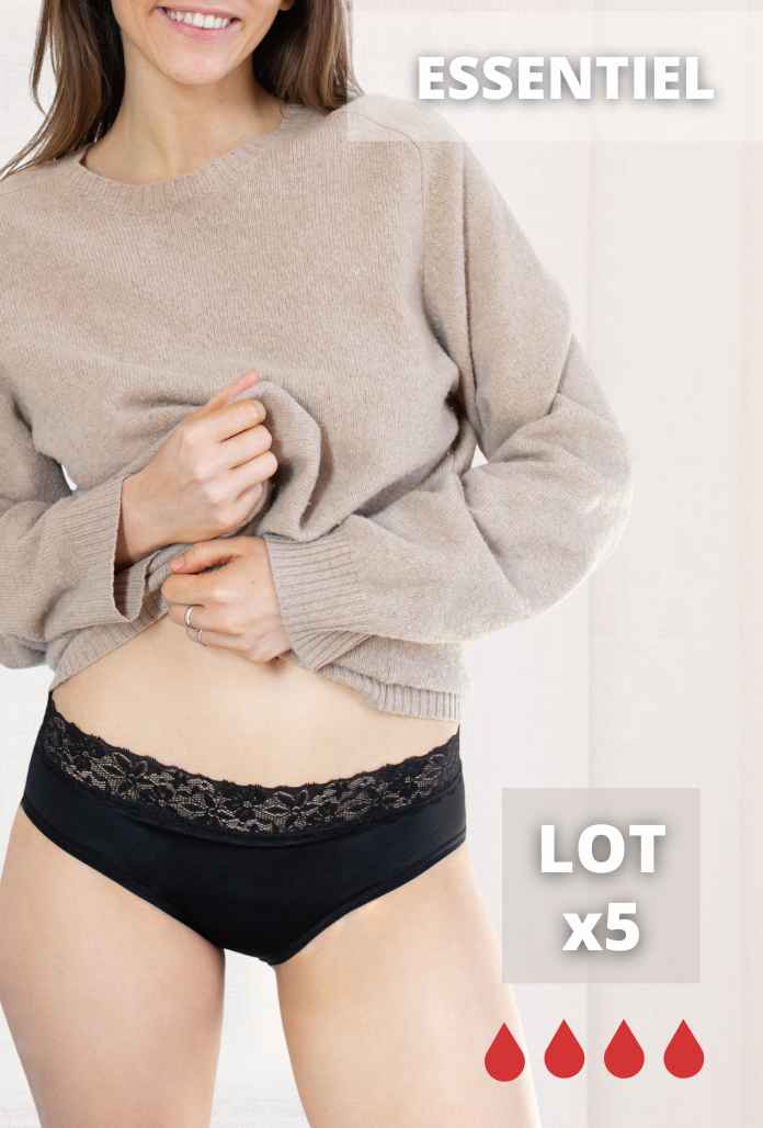 ESSENTIEL PACK / LOT de 5 - Culottes Basses COTON DENTELLE