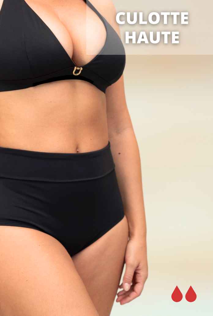 BAS de Maillot de bain Menstruel - Culotte Haute UNI NOIR