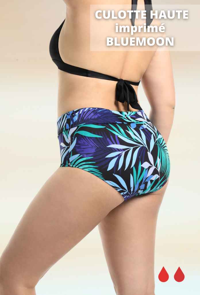 BAS de Maillot de bain Menstruel - Culotte Haute Imprimé BLUEMOON