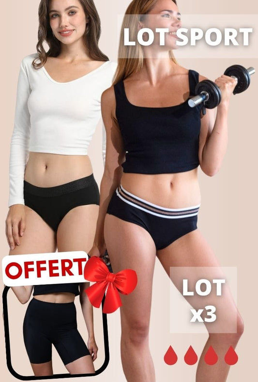 LOT SPORT - Culottes Menstruelles COTON BIO + CYCLISTE INVISIBLE