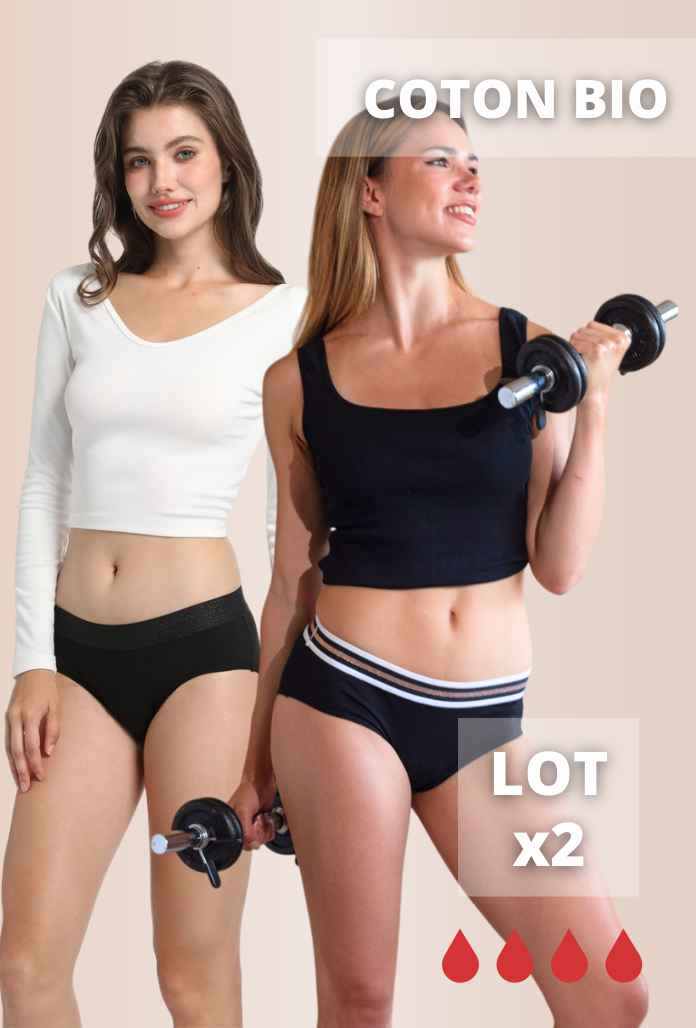 LOT de 2 - Culottes Menstruelles Sport COTON BIO
