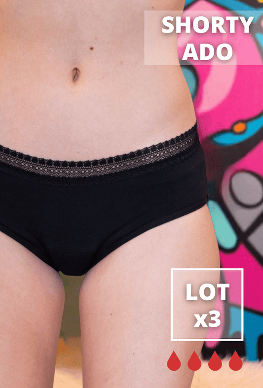 LOT de 3- Shorty Menstruel ADO en COTON BIO