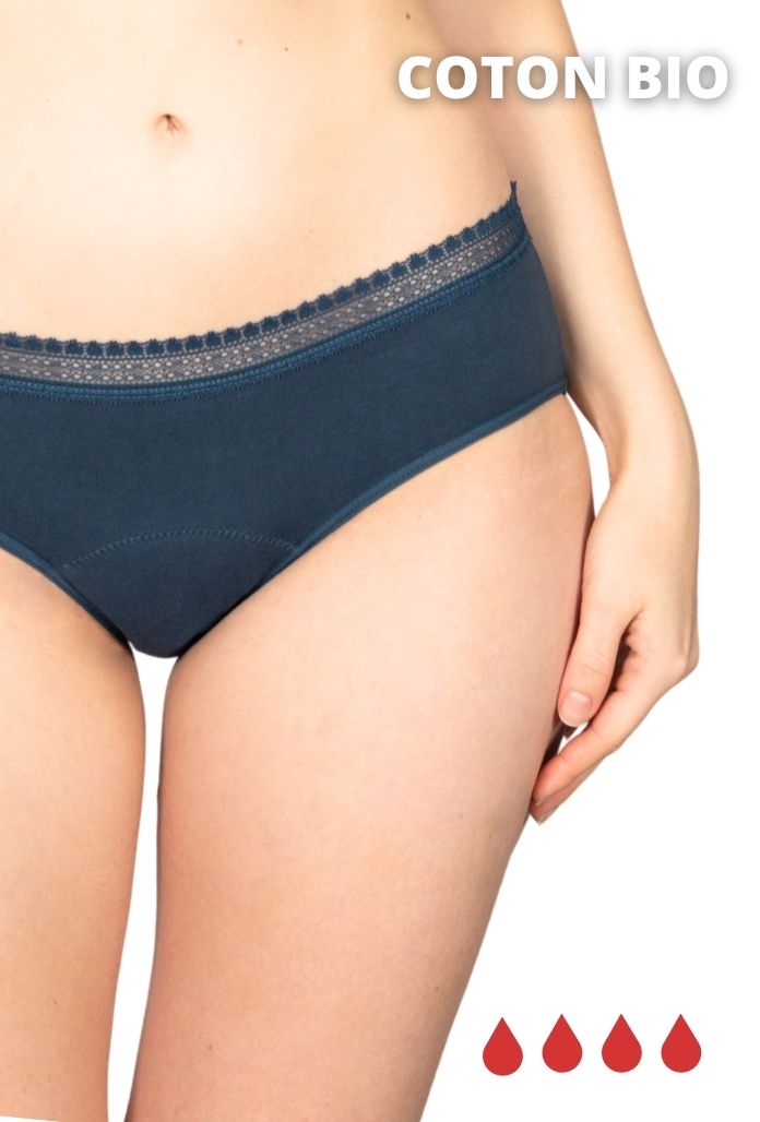Culotte Menstruelle Basse COTON BIO - Bleu Océan