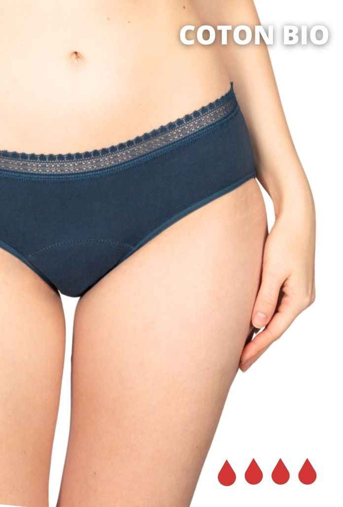 Culotte Menstruelle Basse COTON BIO - Bleu Océan