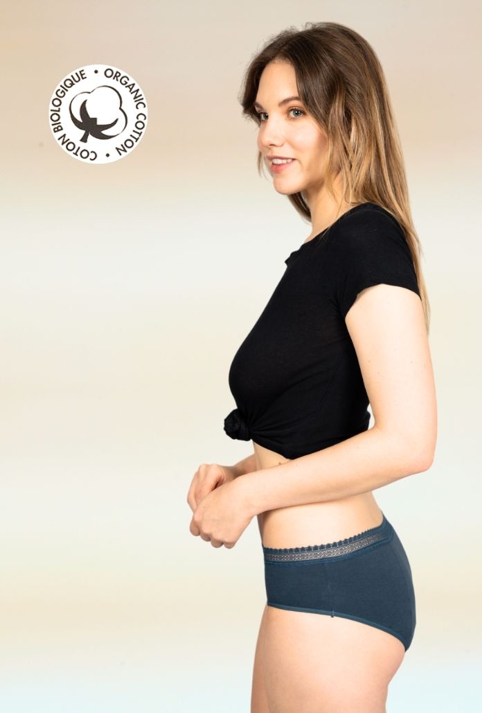 Culotte Menstruelle Basse COTON BIO - Bleu Océan
