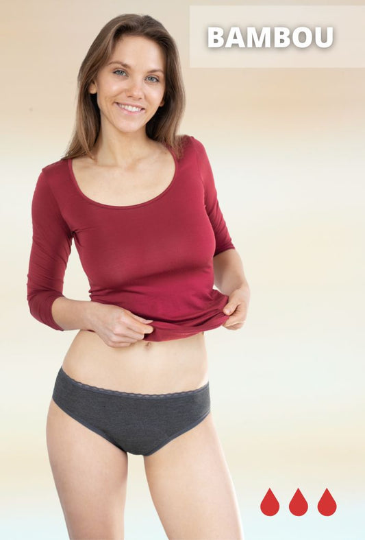 Culotte Menstruelle Taille Basse BAMBOU - Gris chiné