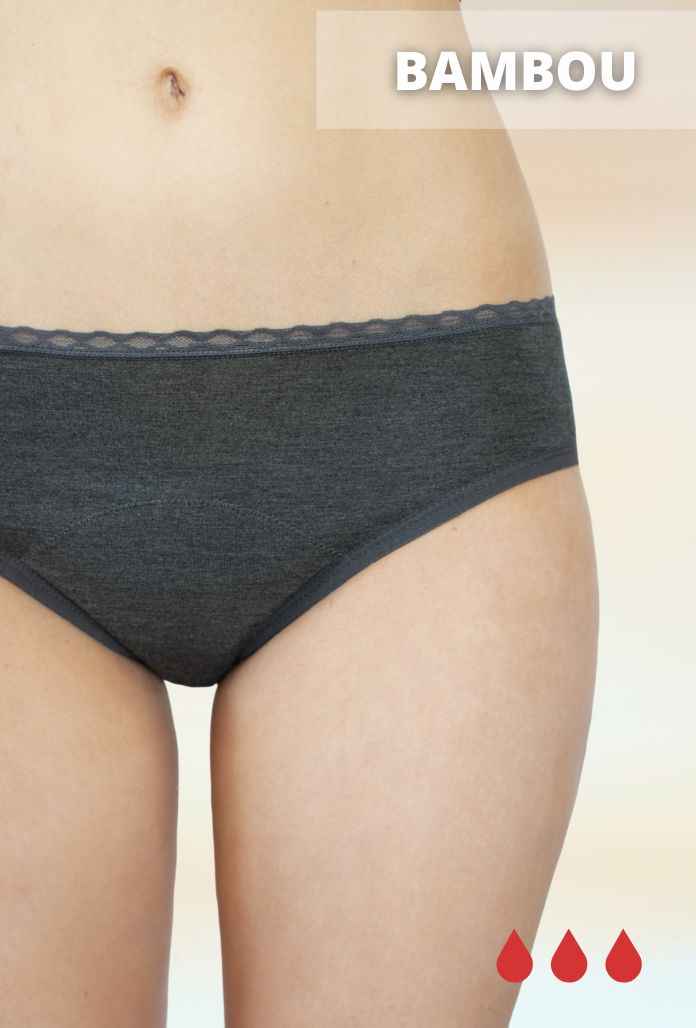 Culotte Menstruelle Taille Basse BAMBOU - Gris chiné