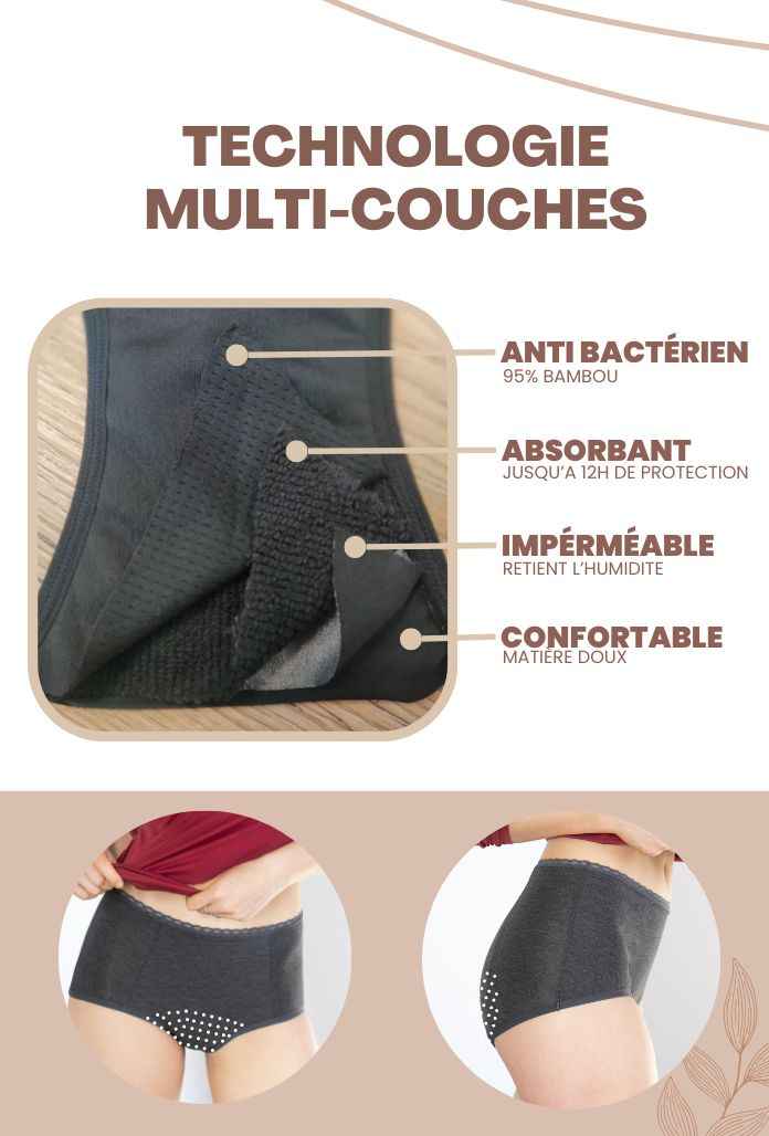 Culotte Menstruelle Taille Basse BAMBOU - Gris chiné