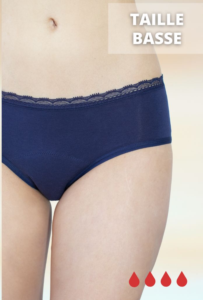 Culotte Menstruelle Taille Basse COTON - Marine