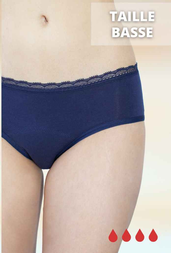 Culotte Menstruelle Taille Basse COTON - Marine