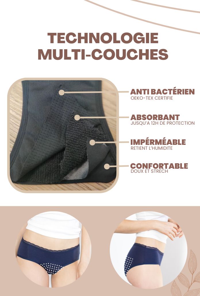 Culotte Menstruelle Taille Basse COTON - Marine